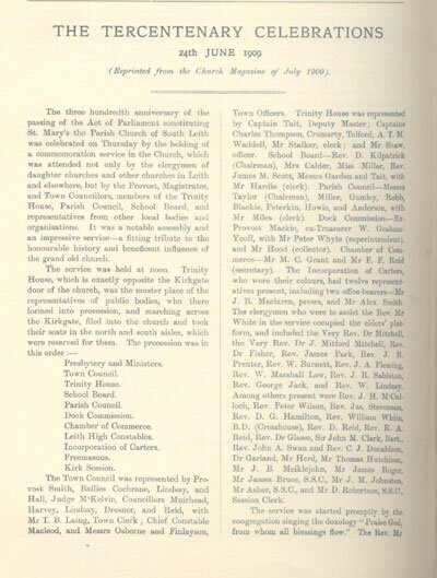 The Tercentenary of South Leith Church 24th June 1909