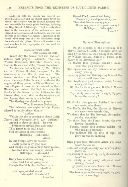 A hymn of Thanksgiving for the Restoration of South Leith Parish Church 1848