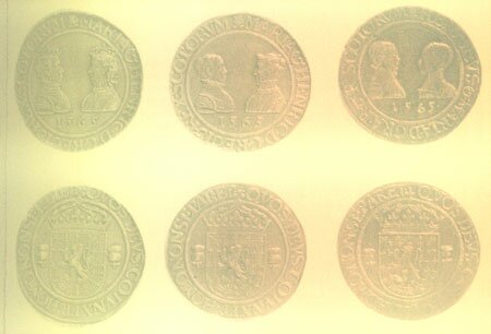 Three coins struck at the time of Mary's marriage to Darnley. The right hand version is the famous "Ryal" later withdrawn with Darnley appearing first before Mary.